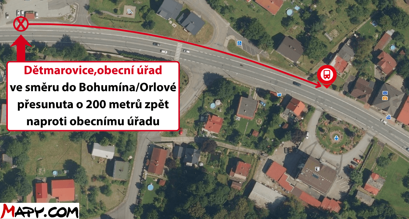 Dětmarovice,obecní úřad ve směru do BohumínaOrlové přesunuta o 200 metrů zpět naproti obecnímu úřadu.png