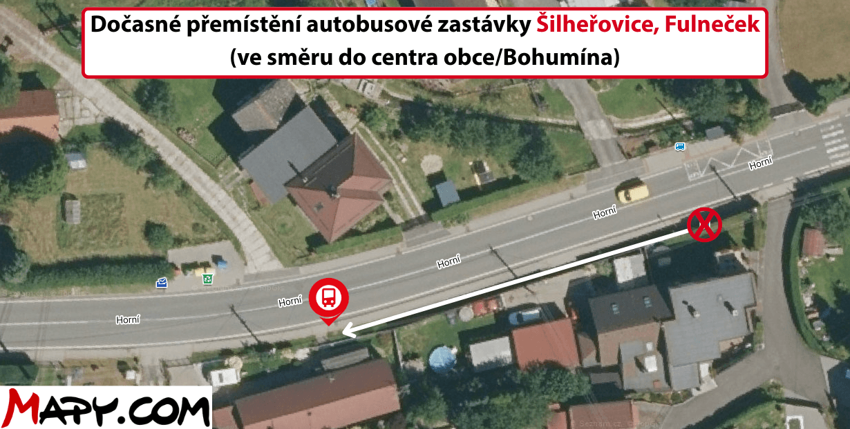 Dočasné přemístění autobusové zastávky Šilheřovice, Fulneček (ve směru do centraBohumína).png