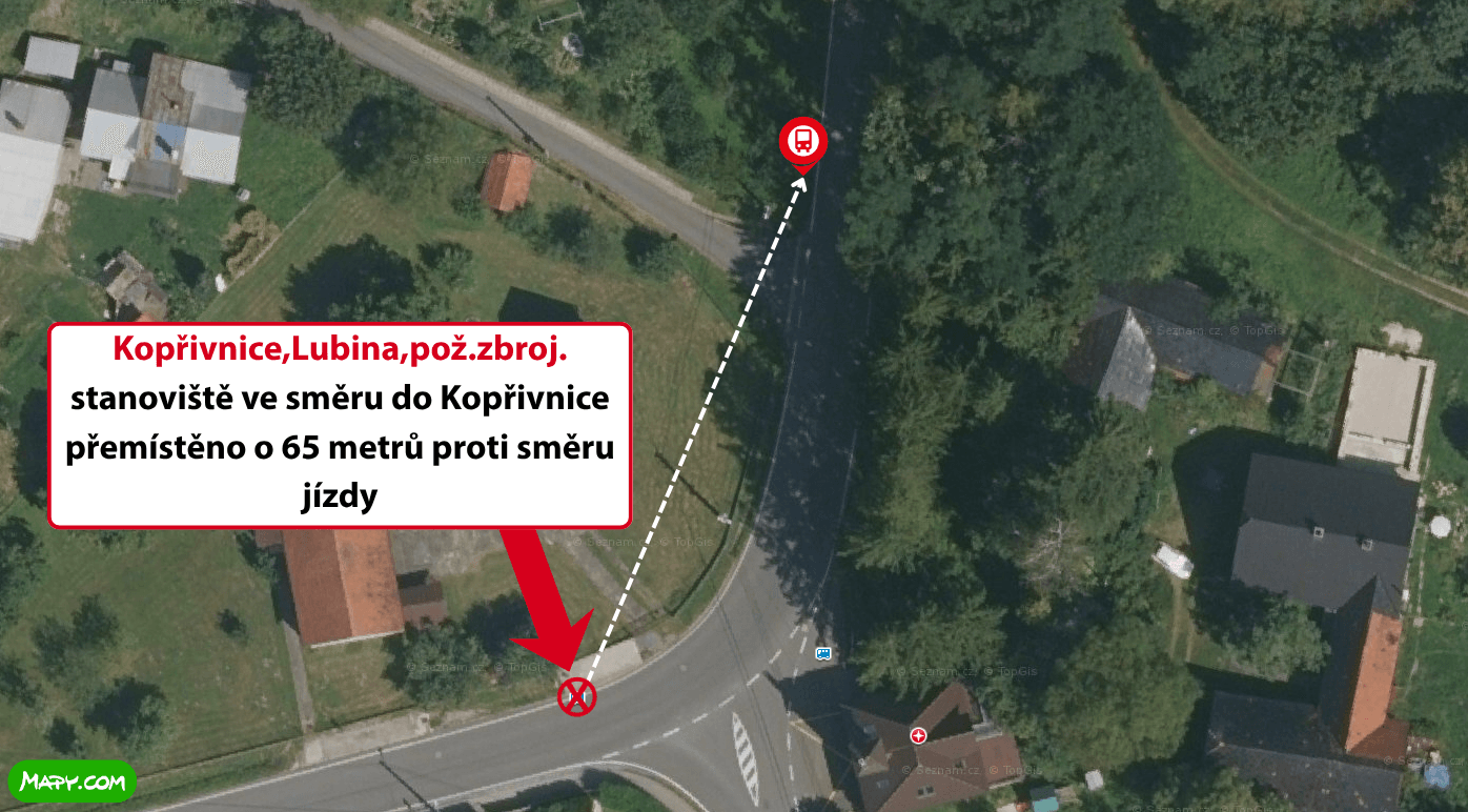 Kopřivnice,Lubina,pož.zbroj. stanoviště ve směru do Kopřivnice přemístěno o 65 metrů proti směru jízdy.png