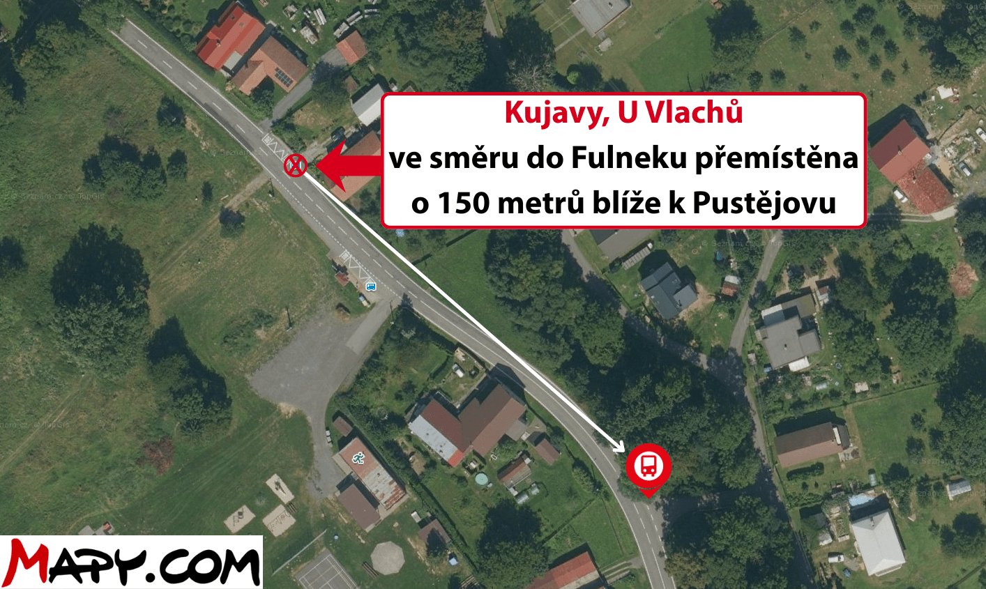 Kujavy, U Vlachů ve směru do Fulneku přemístěna o 150 metrů blíže k Pustějovu.png