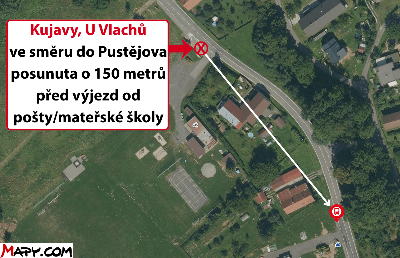 Kujavy, U Vlachů ve směru do Pustějova posunuta o 150 metrů vpřed k domu č. p. 17.png