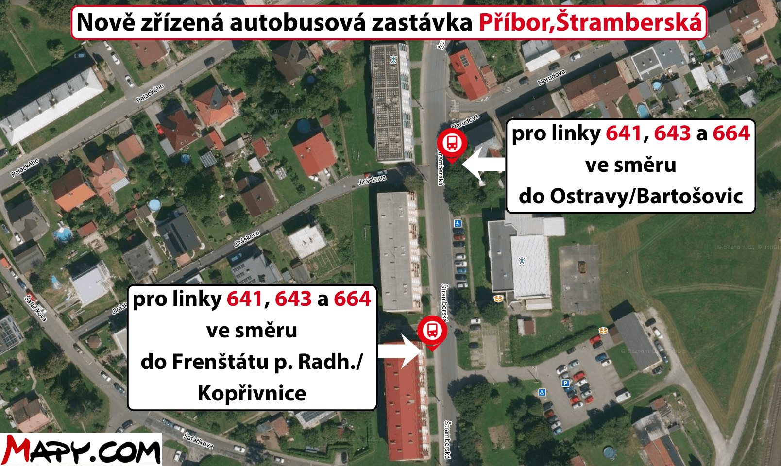 Nově zřízená autobusová zastávka Příbor,Štramberská.png