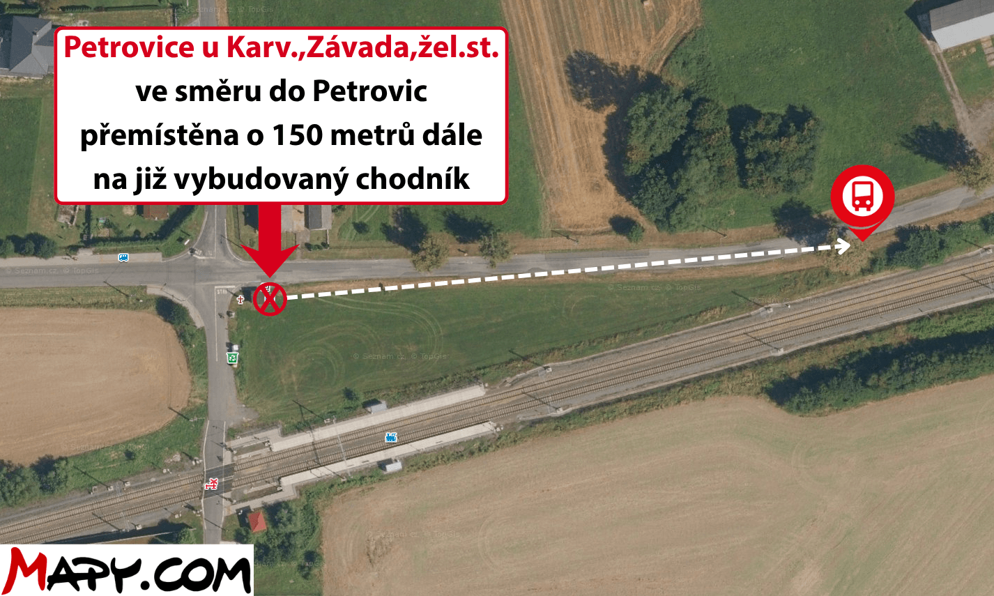 Petrovice u Karv.,Závada,žel.st. ve směru do Petrovic přemístěna o 150 metrů dále na již vybudovaný chodník.png