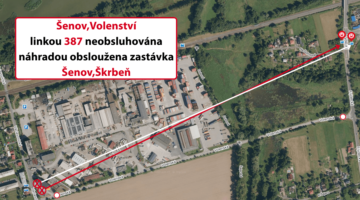 Šenov,Volenství linkou 387 neobsluhována náhradou obsloužena zastávka Šenov,Škrbeň.png