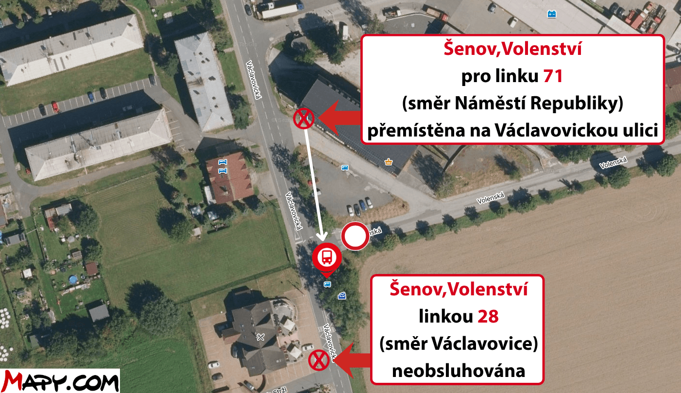Šenov,Volenství pro linku 71 (směr Náměstí Republiky) přemístěna na Václavovickou ulici.png