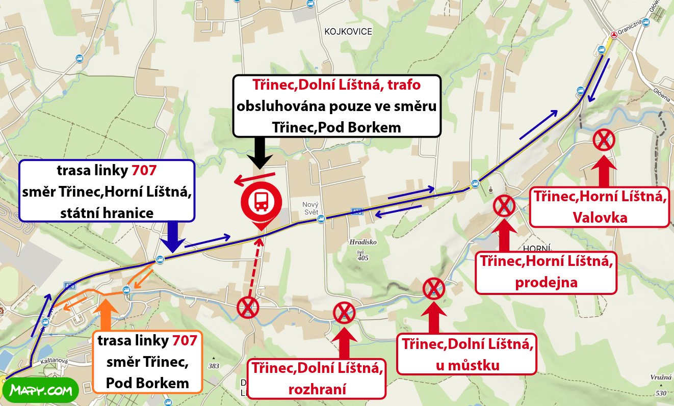 trasa linky 707 směr Horní Líštná, státní hranice.png